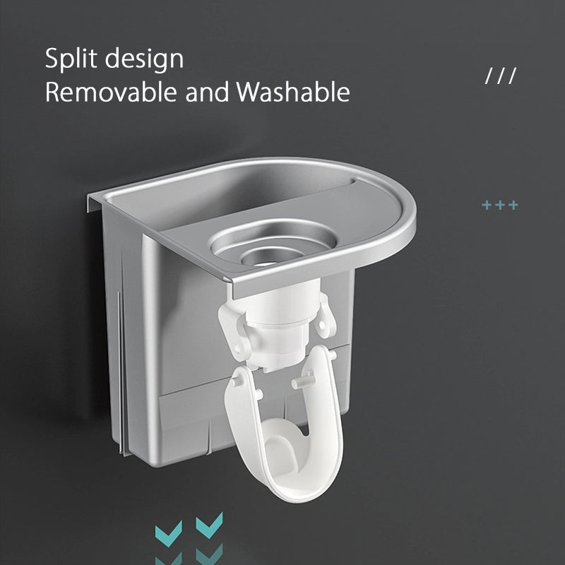 Creative no-drill toothbrush cup storage with automatic toothpaste dispensing