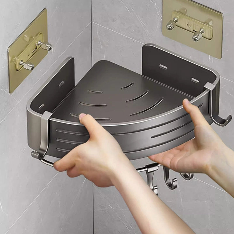 No-drill bathroom corner triangular toiletries shelf