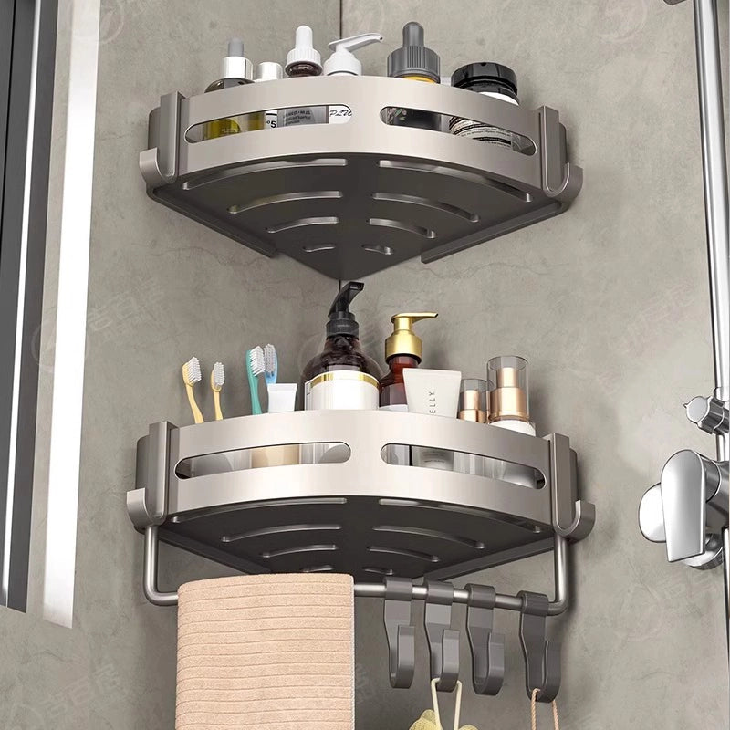 No-drill bathroom corner triangular toiletries shelf