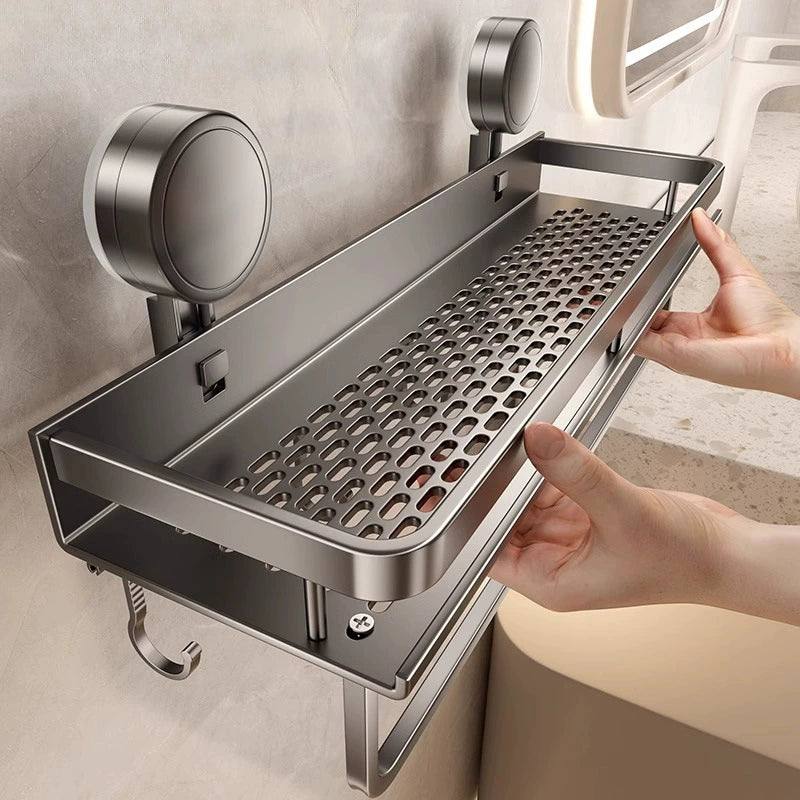 No-drill suction cup wall-mounted shelf for toiletries