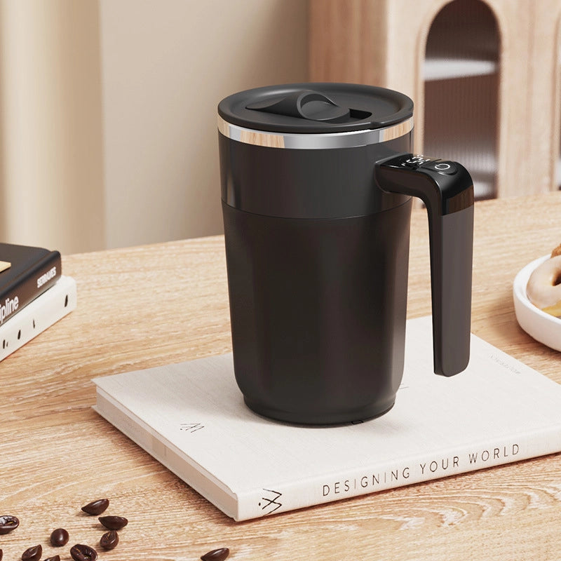 Automatic coffee and milk stirring cup with temperature display Degrees Celsius