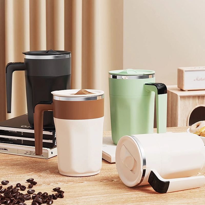 Automatic coffee and milk stirring cup with temperature display Degrees Celsius
