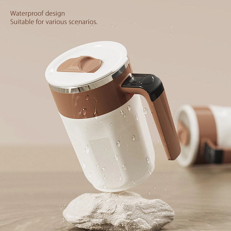 Automatic coffee and milk stirring cup with temperature display Degrees Celsius