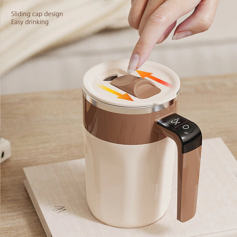 Automatic coffee and milk stirring cup with temperature display Degrees Celsius