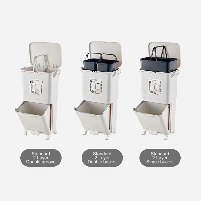 Large-capacity multi-functional partitioned trash can for home kitchens