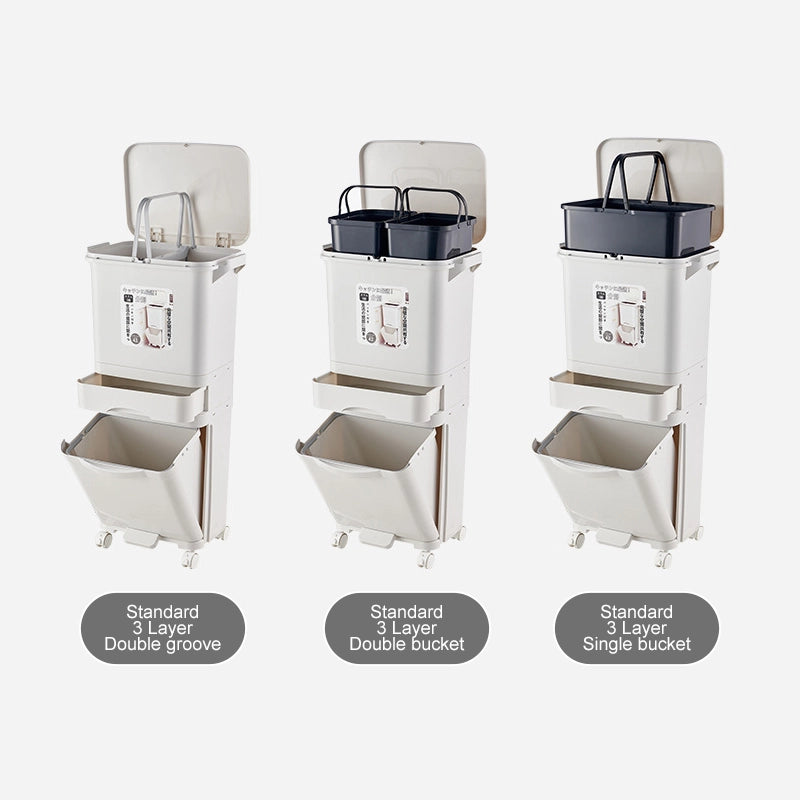 Large-capacity multi-functional partitioned trash can for home kitchens