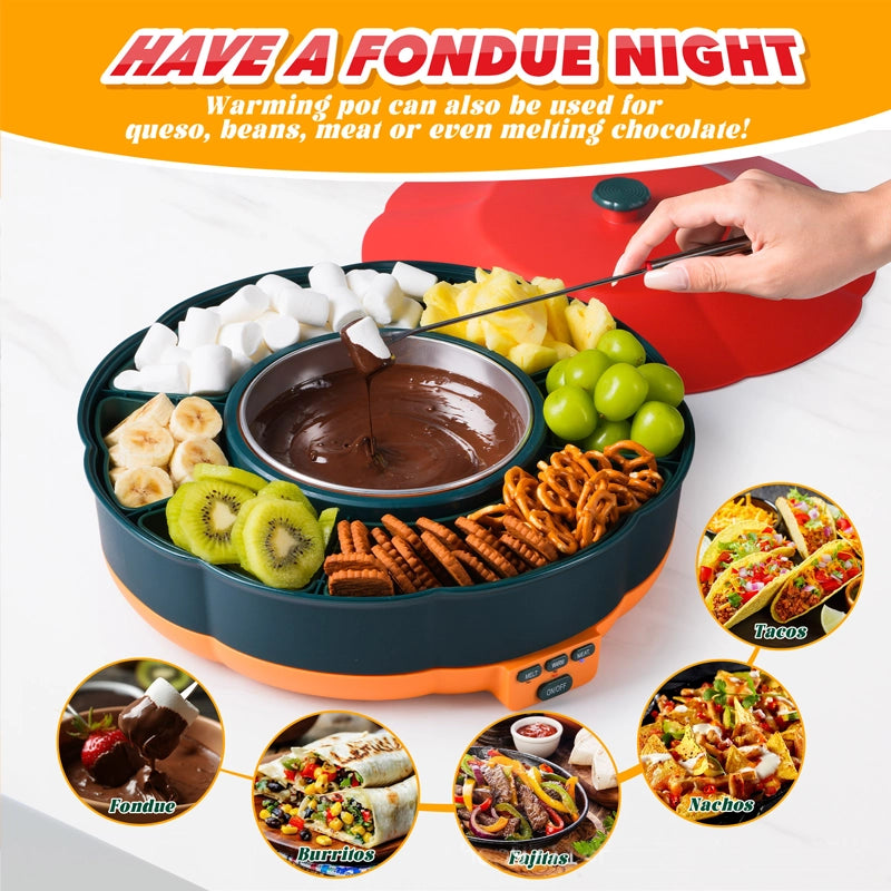 TacoCorn tortilla towerHeated and removable fruit platter for parties