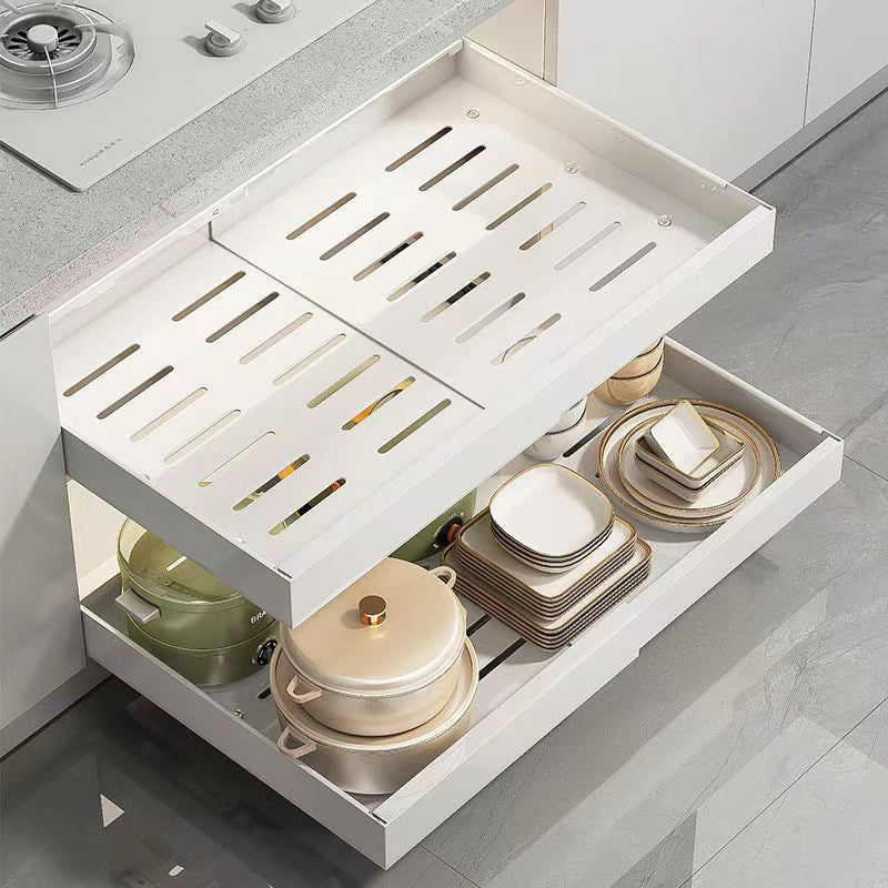 No-drill adjustable width cabinet drawer