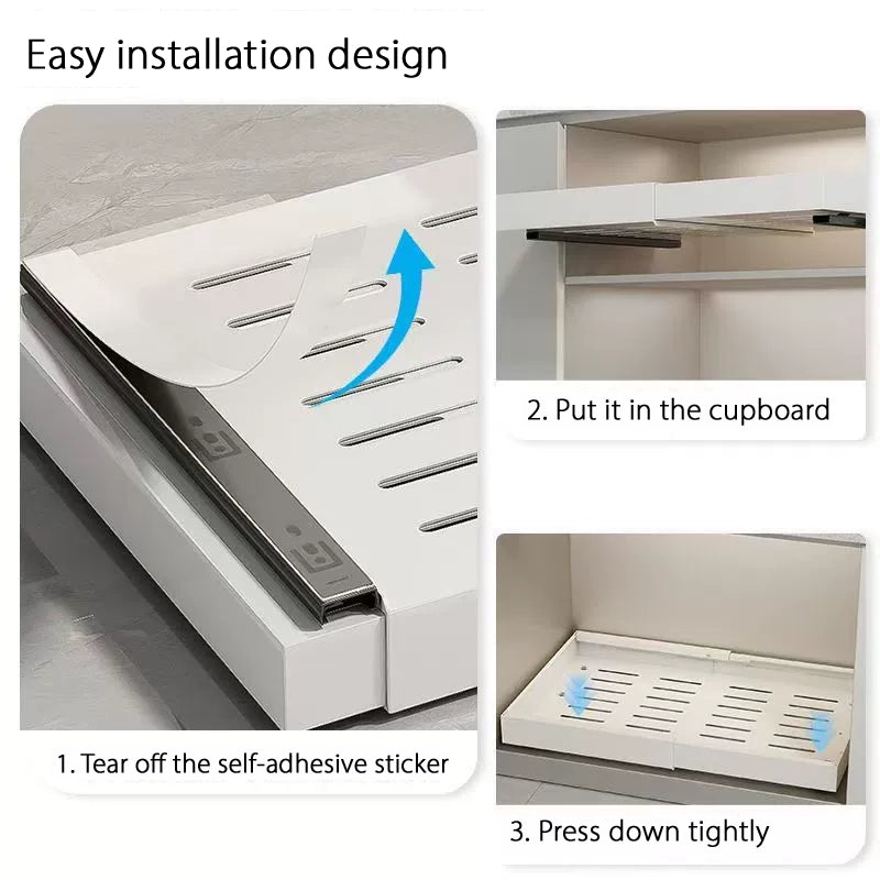 No-drill adjustable width cabinet drawer