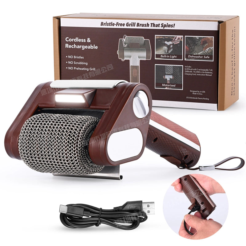 304 Stainless Steel LED Light Electric Roller BBQ Cleaning Brush
