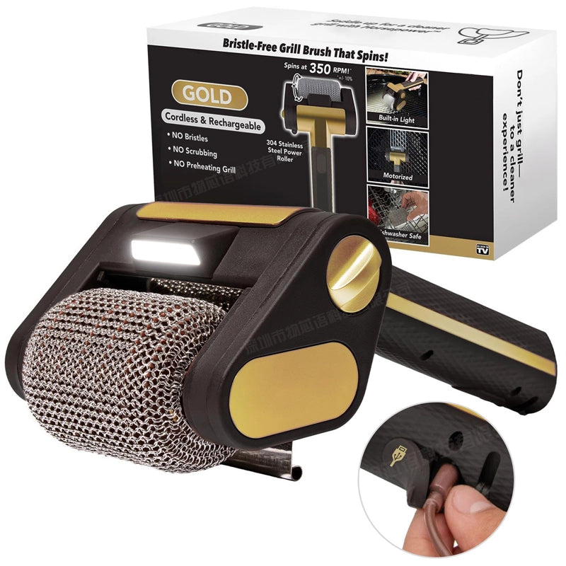 304 Stainless Steel LED Light Electric Roller BBQ Cleaning Brush