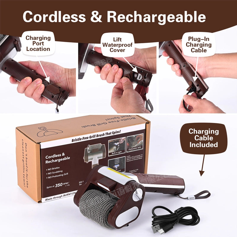 304 Stainless Steel LED Light Electric Roller BBQ Cleaning Brush