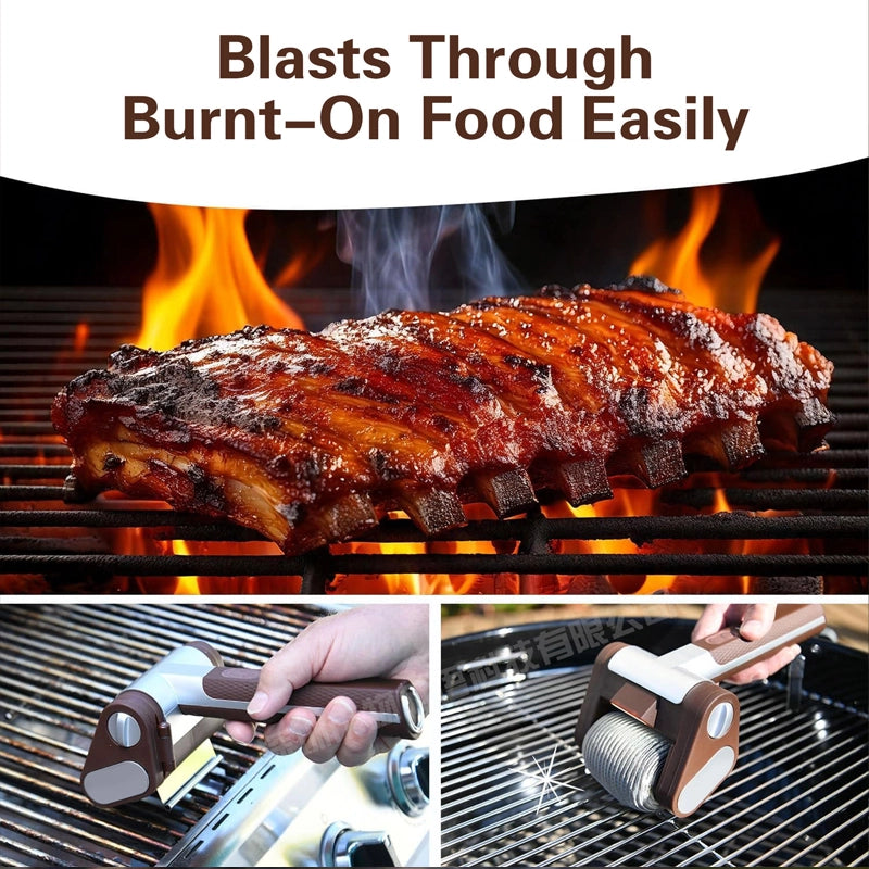 304 Stainless Steel LED Light Electric Roller BBQ Cleaning Brush
