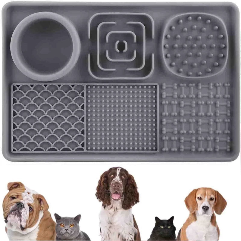 Pet cats and dogs suck on food mats