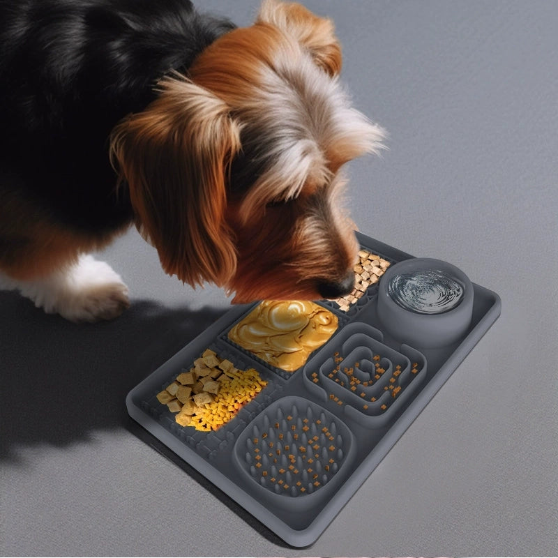 Pet cats and dogs suck on food mats