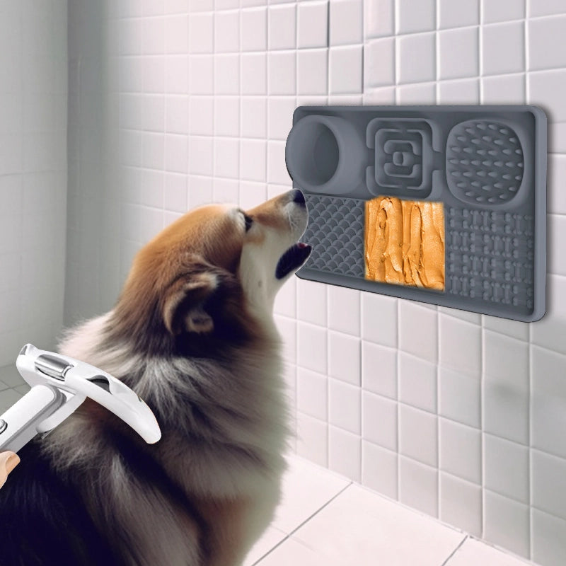 Pet cats and dogs suck on food mats