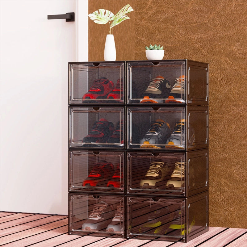 Combination magnetic door stackable shoe boxes