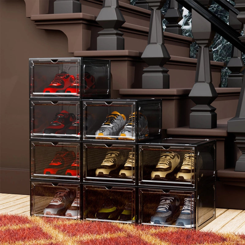 Combination magnetic door stackable shoe boxes