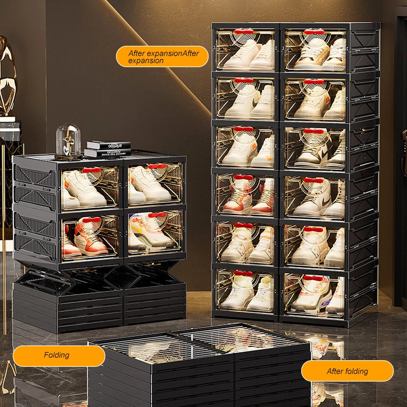 Foldable multi-functional transparent shoe rack