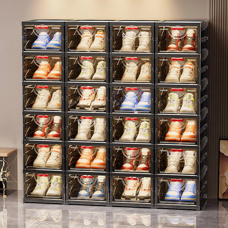 Foldable multi-functional transparent shoe rack