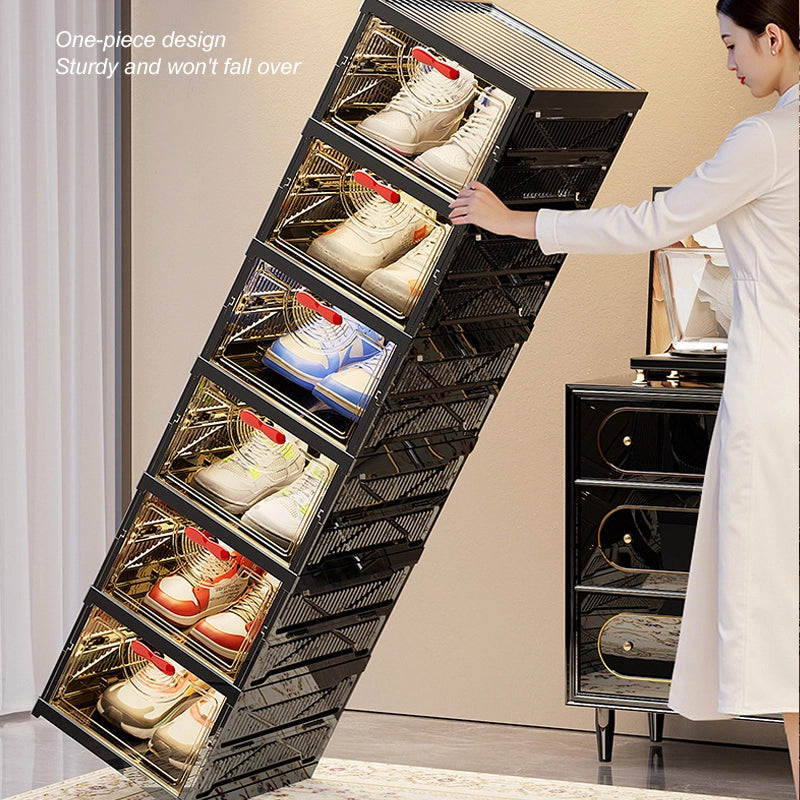 Foldable multi-functional transparent shoe storage cabinet