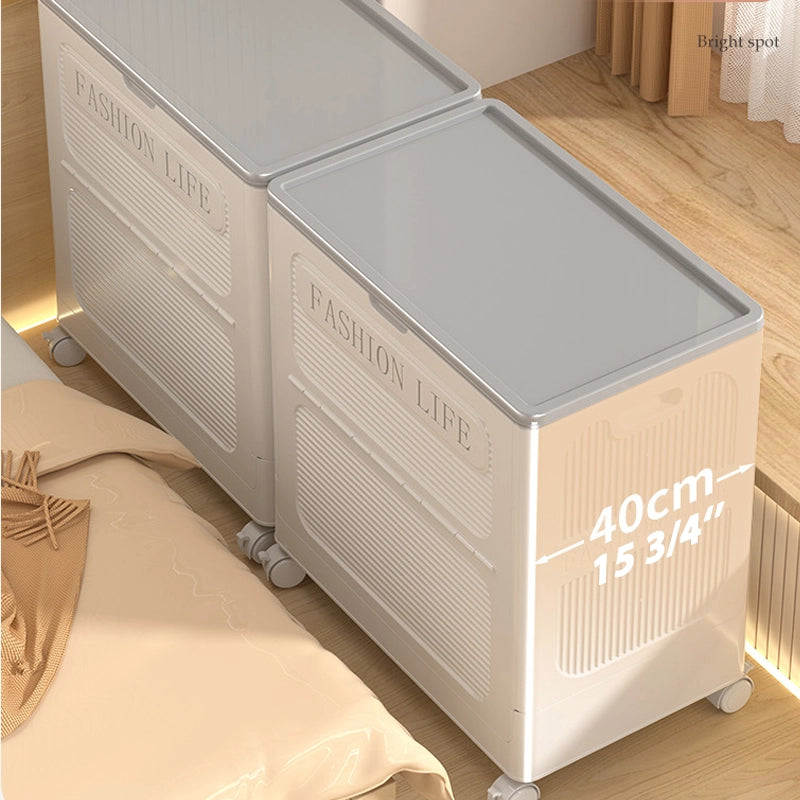 Foldable large-capacity bedside storage box with wheels